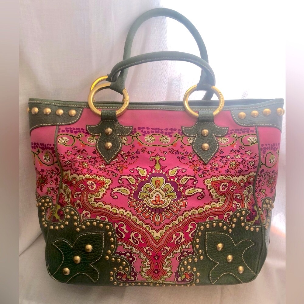 🌴🤩 VINTAGE ISABELLE FIORE PINK/GREEN PRINT TOTE! 😍